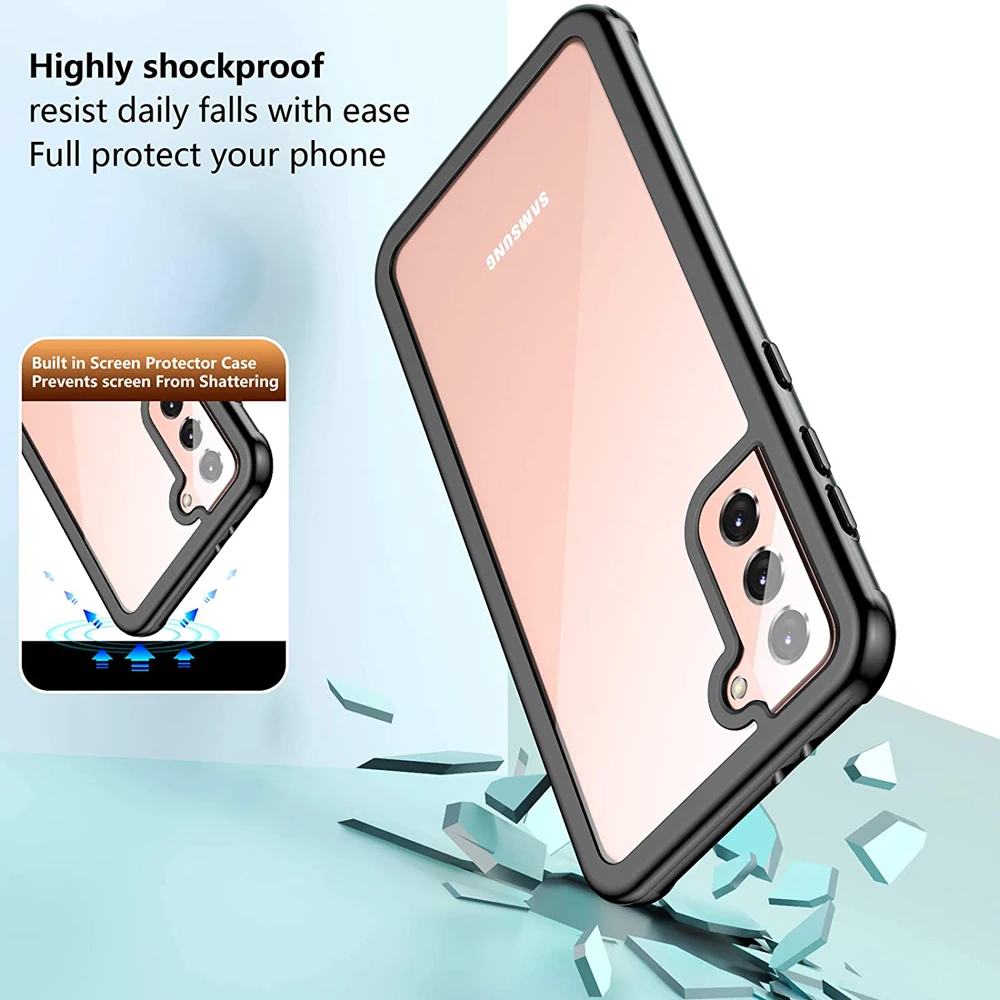 2 in 1 shockproof etui for samsung galaxy s 21 5g 2021 crystal case full protect phone shell for samsung s21 bumper cover coque free global shipping
