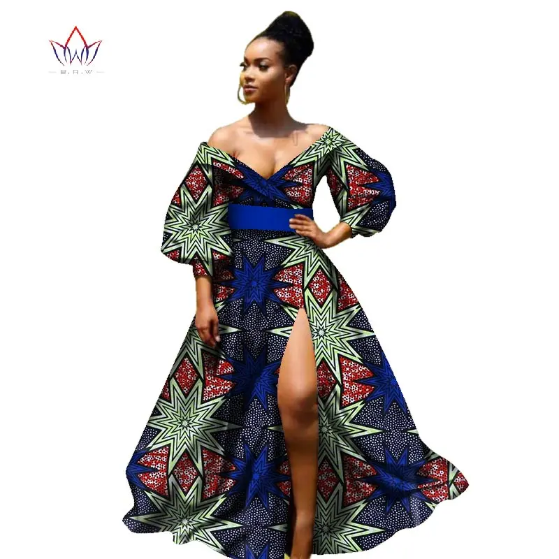 african bazin dresses for women african Three Quarter sleeves dresses for women african clothing wax dashiki fabric WY2255 - Цвет: 7