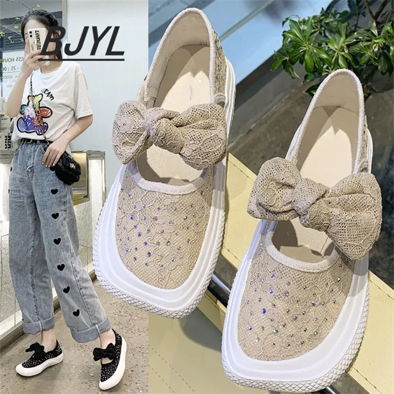 

2021 Spring and Summer New Soft-soled Shoes Shoes Bow Tie Women Casual Single Shoes Street Fashion Shoes