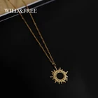 Женская круглая подвеска, из нержавеющей стали, в форме круга, ажурная, золотого цвета, ожерелье солнце