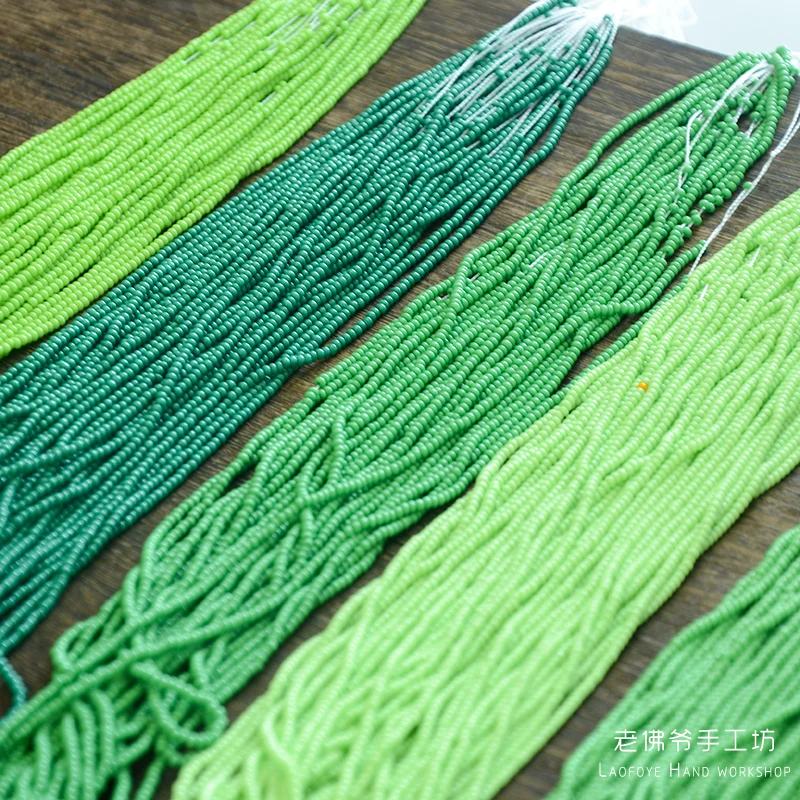 

French embroidery Beading material Czech import 2mm rice beads Porcelain bead green series 50cm 5 colors