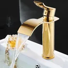 Латунный Смеситель для раковины в ванную комнату, Золотой водопад, смеситель для раковины в ванную комнату, смеситель для горячей и холодной раковины