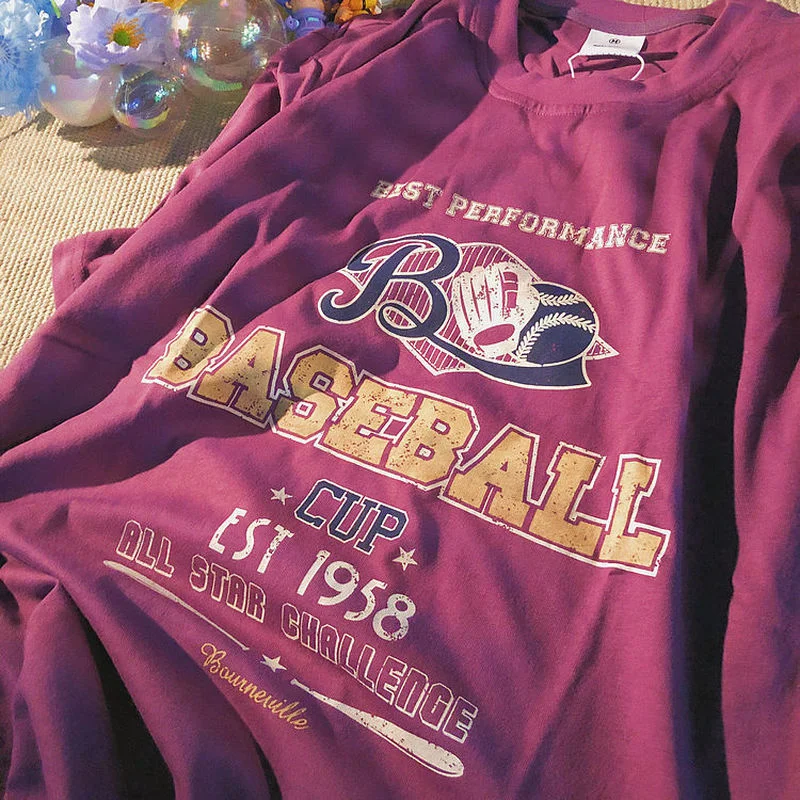 

ins High Quality Baseball Vintage Letter T Shirts Women Harajuku Oversized Tshirts 2021 New Summer Teens Tops Plus Size