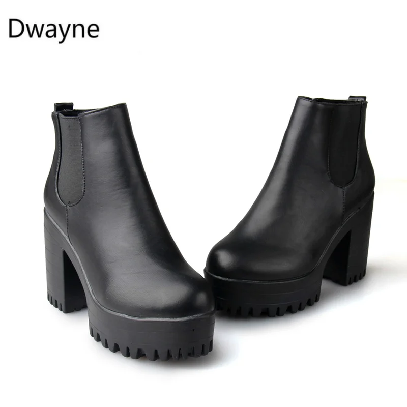 Dwayne botas mujer; модные женские ботинки на квадратном каблуке и платформе; zapatos mujer; ботфорты из искусственной кожи; мотоботы
