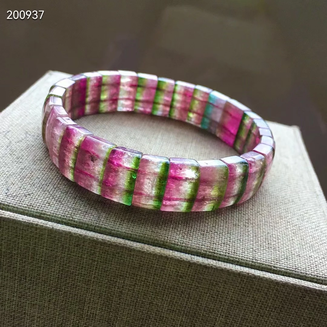 

Natural Colorful Tourmaline Watermelon Quartz Bracelet Clear Rectangle Beads 12/6.5mm Women Red Green Crystal Bangle AAAAA