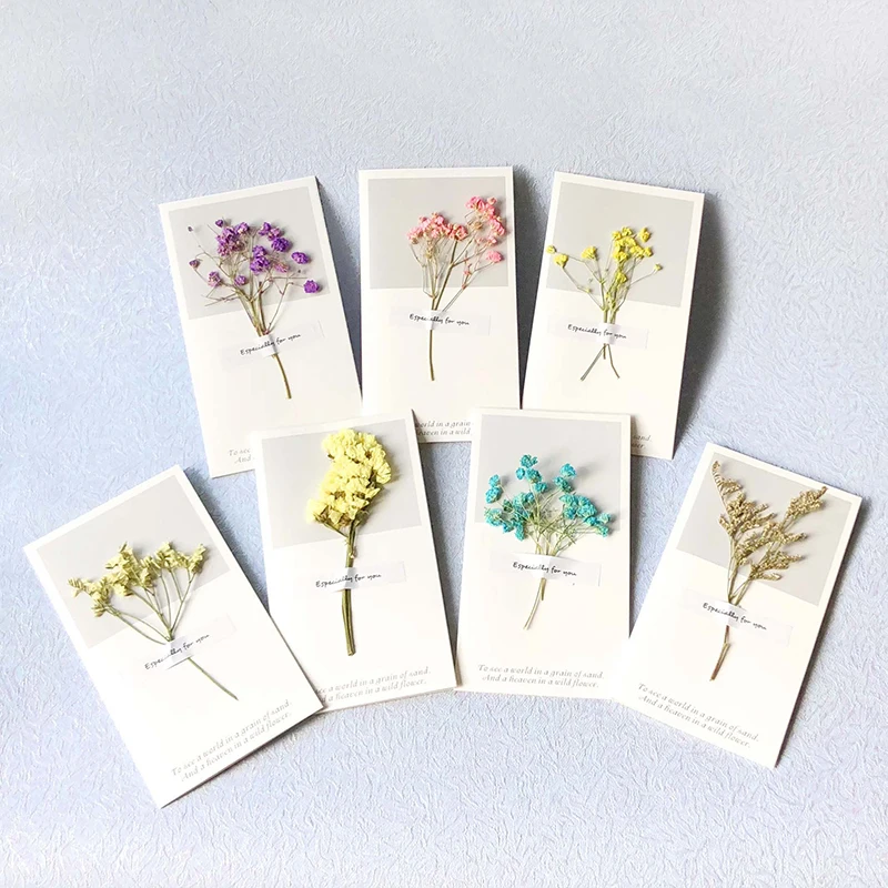 

Thanksgiving Dried Flower Greeting Card Gift Card Wedding Invitations Cards Gypsophila Handwritten Birthday Thank You Envelope