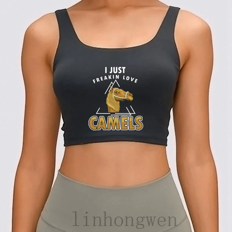 

Женский хлопковый кроп-топ с принтом в виде хампа, с круглым вырезом