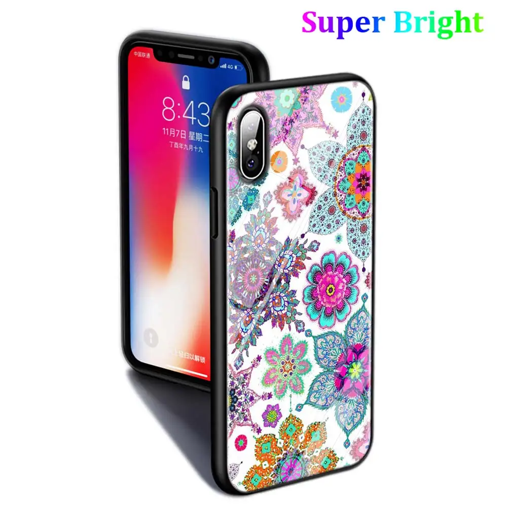 Черный глянцевый чехол с цветами мандалой хной для iPhone 11 11Pro X XR XS Max 8 7 6 6S Plus 5 SE