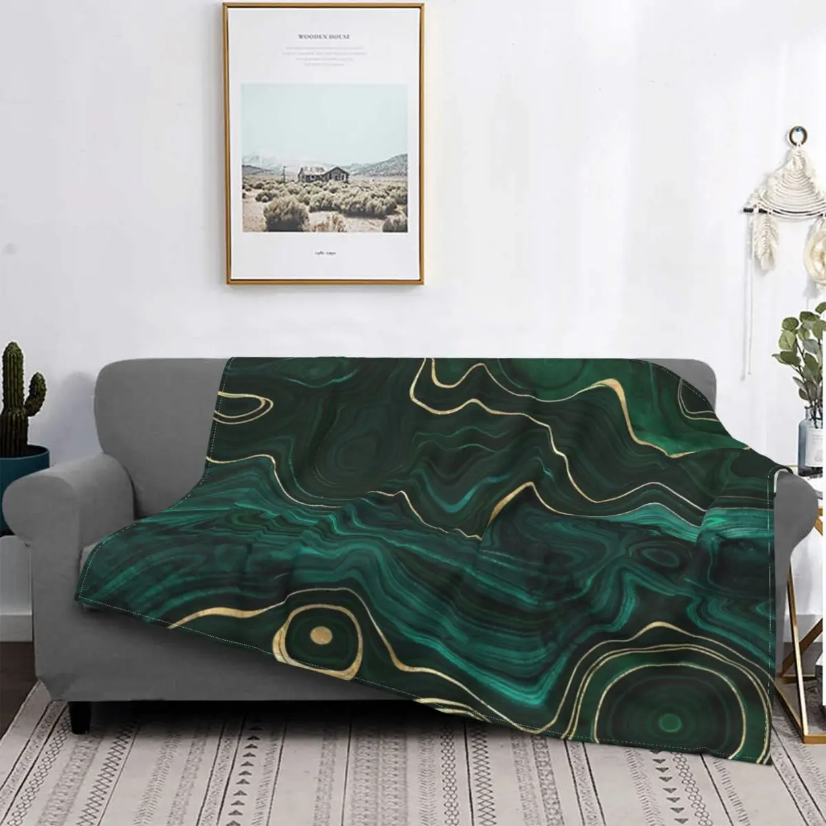 

Manta de malaquita verde esmeralda y dorada, cubrecama a cuadros de Anime, manta double en la cama, 1 manta