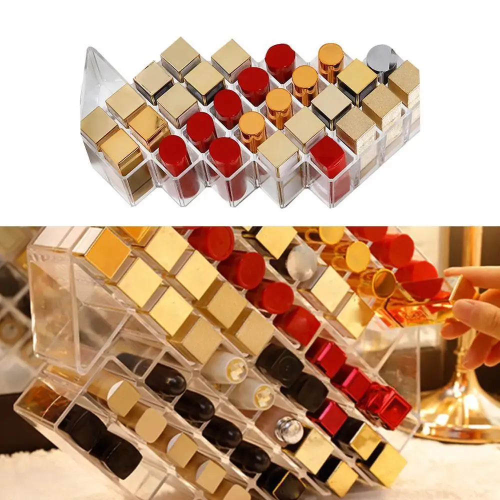 Desktop Lipstick Storage Box Acrylic Dressing Table Brush Transparent Finishing Rack | Красота и здоровье