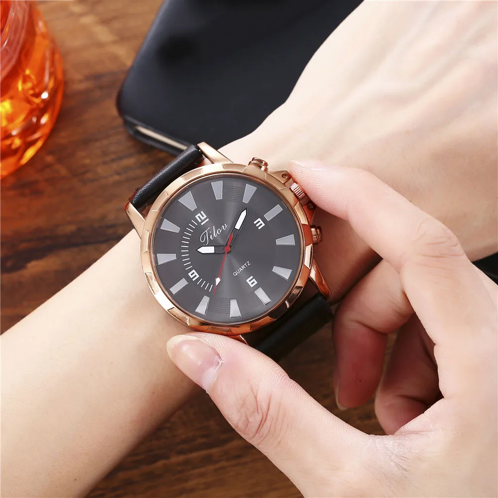 JILOU модный креативный большой циферблат двойной шкалой ремень мужские кварцевые