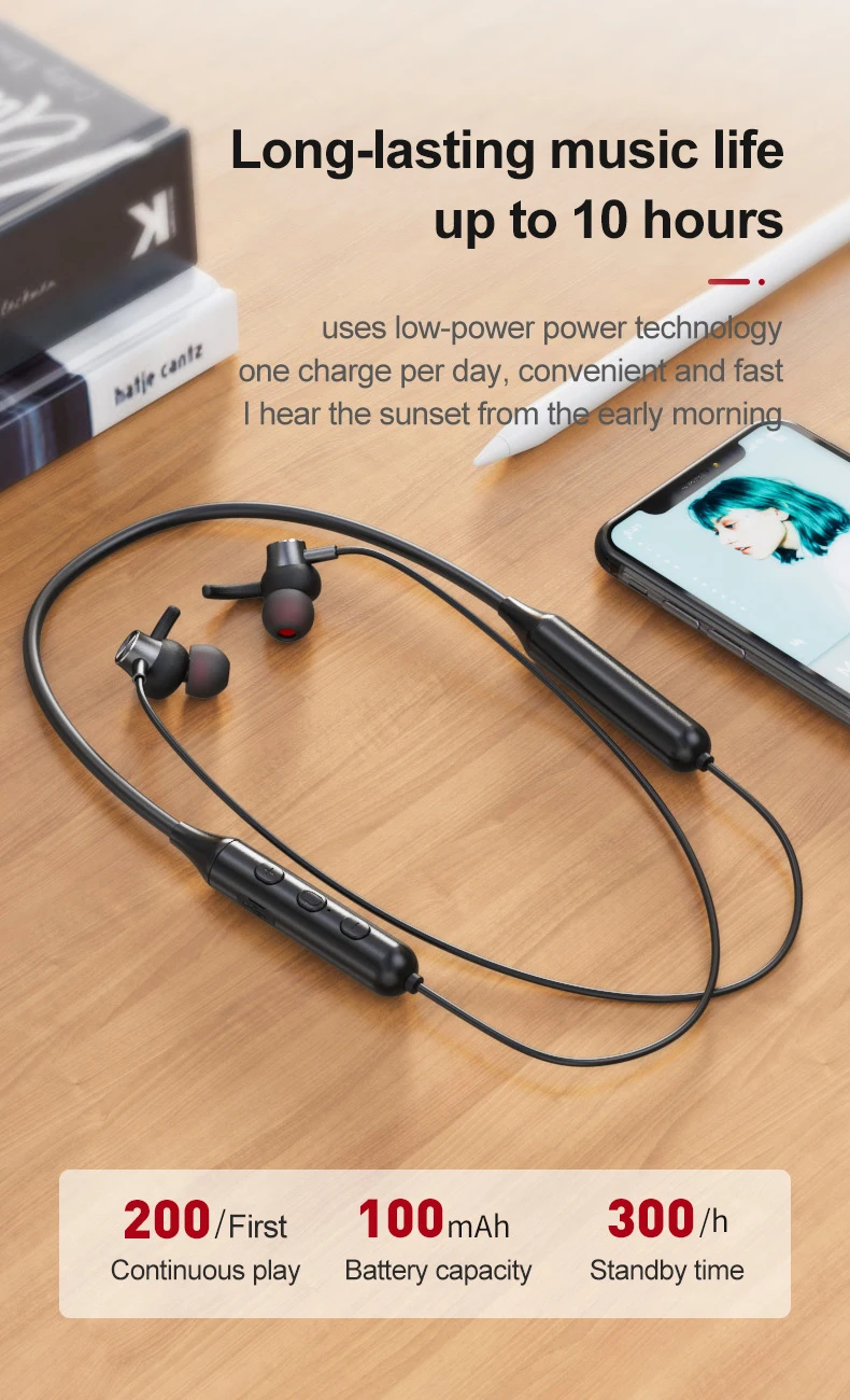 Металлические магнитные спортивные водонепроницаемые беспроводные наушники с Bluetooth, шумоподавлением и микрофоном для телефона Xiaomi ON.