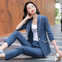 elegant blue ladies office work wear business suits with pants and jackets coat career interview blazers ol styles plus size 5xl