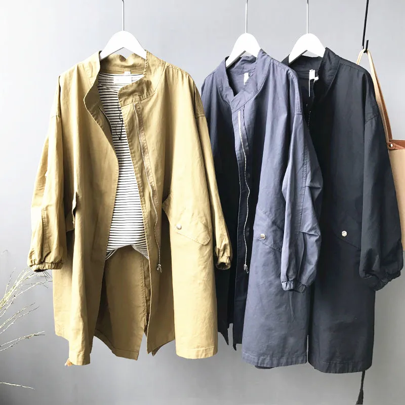 

New autumn 2020 Women casual cotton trench coat with sashes oversize vintage zipper long Jacket