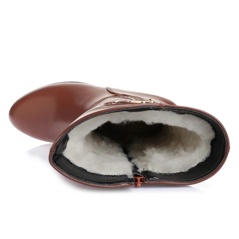 Женские зимние сапоги до колена теплая обувь из натуральной шерсти с мехом