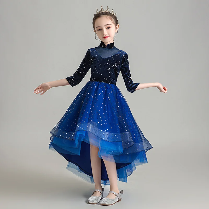 Осенне-зимнее детское вечернее платье принцессы с цветами для девочек из