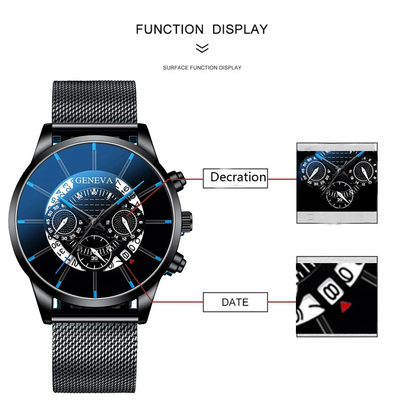 Роскошные мужские модные деловые часы с календарем черные из нержавеющей стали