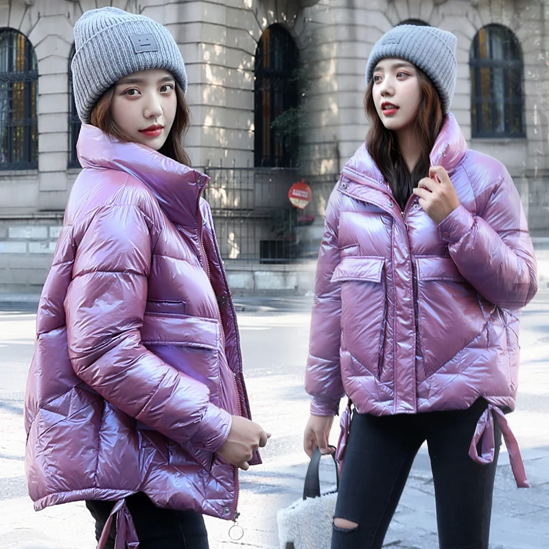 Winter women's jacket fashion style thick down cotton dress bright side short loose cotton-padded coat coat bread dress ladies o