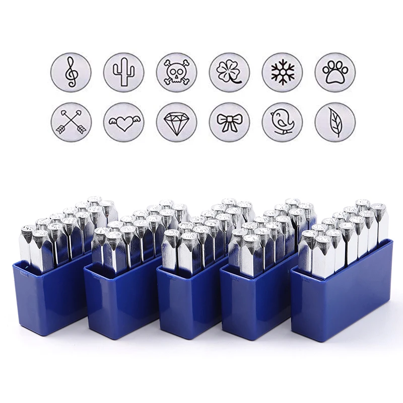 

12 Pcs/Set (6mm 1/4") Metal Design Stamps Punch Stamping Tool Electroplated Hard Carbon Steel Tools for Stamp/Punch LB88