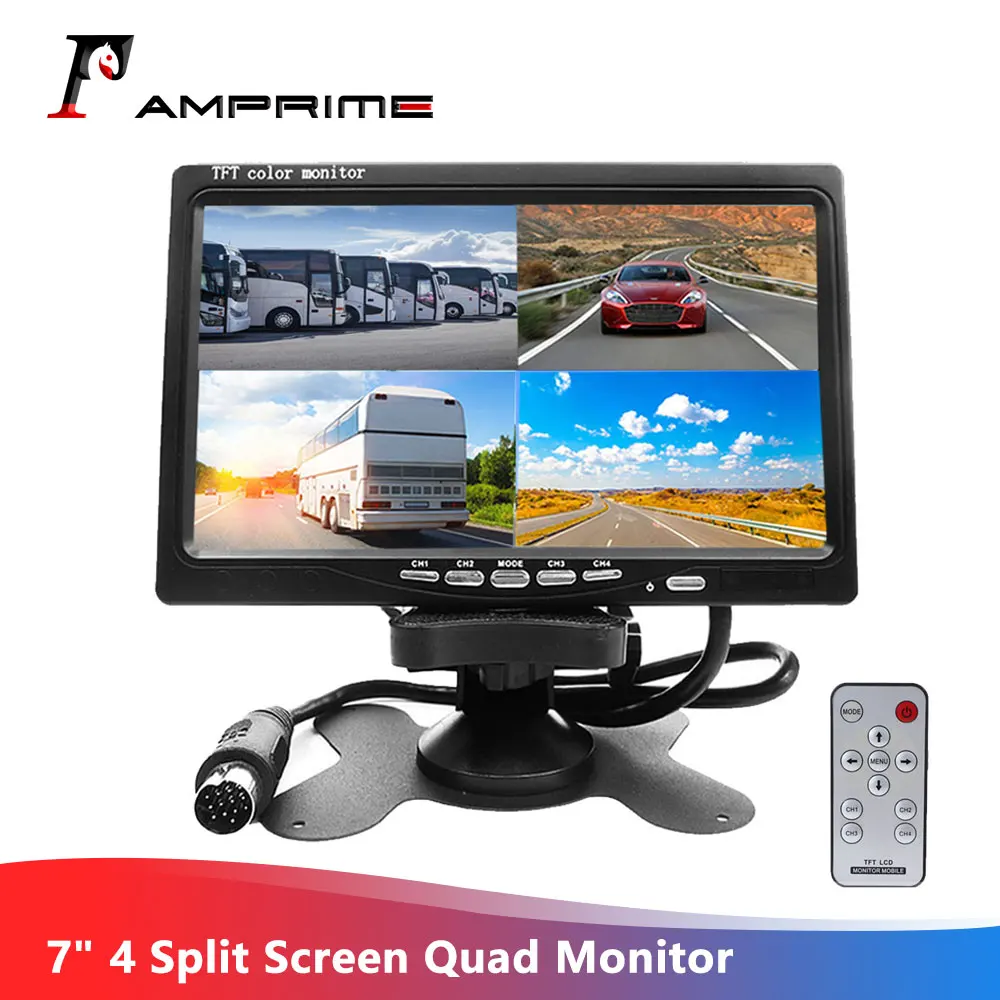 AMPrime " 4 Сплит-экран Quad монитор 4CH видео вход TFT ЖК-дисплей DC 12 В для камеры заднего вида система заднего вида автомобиля монитор