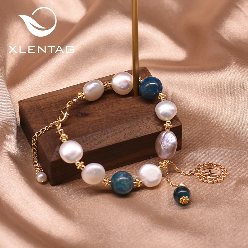 XlentAg Пресноводный Жемчуг натуральный голубой камень регулируемые браслеты с
