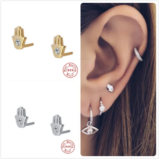 Настоящее серебро 925 серьги для женщин Золотые с цирконием в форме звезды девушек