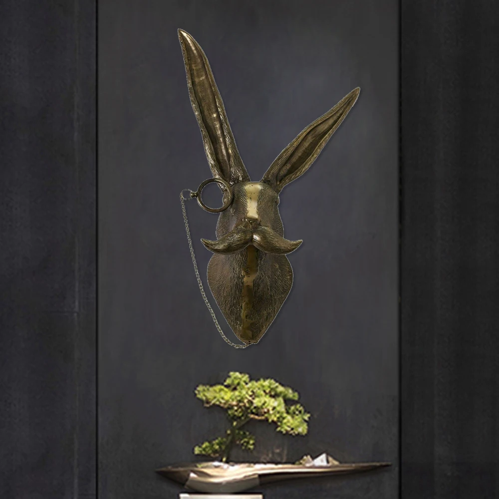 Декоративная настенная скульптура в виде Головы Кролика с очками | Дом и сад