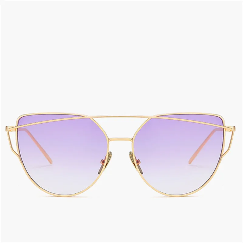 RBROVO, классические женские солнцезащитные очки Cateye, винтажные яркие цвета, металлические очки, уличные очки для покупок, UV400 - Цвет линз: GoldDoublePurple