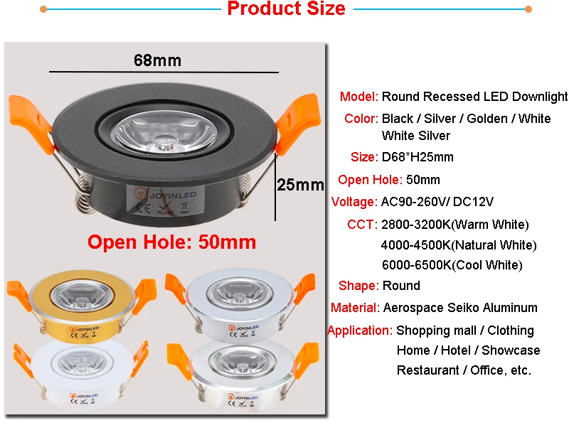 Aluminum 110V 220V LED Mini Ceiling LED Spot Light Lamp Dimmable Led Downlight Cabinet Recessed Spot Light 3W Including Drive