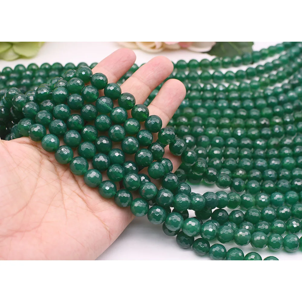 

3 strands 6-10mm Natural Faceted Green agate Round stone beads For DIY Bracelet Necklace Jewelry Making Strand 15"