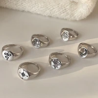 silvology 925 sterling silver 6 style element carve rings original retro snake sun moon flower rings for women designers jewelry