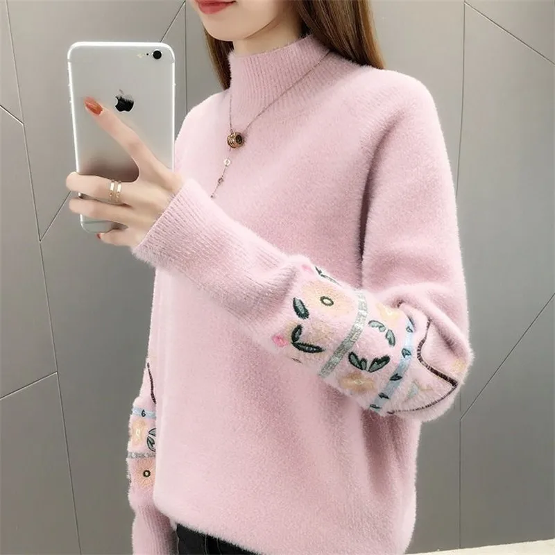 Пуловер женский осенне-зимний вязаный с высоким воротом мягкий и теплый | Женская