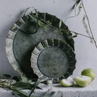 Уникальный цветочный ободок ручной работы винтажный античный металлический поднос Ribboned круглый железный поднос деревенский Ретро поднос для дома церкви свадьбы