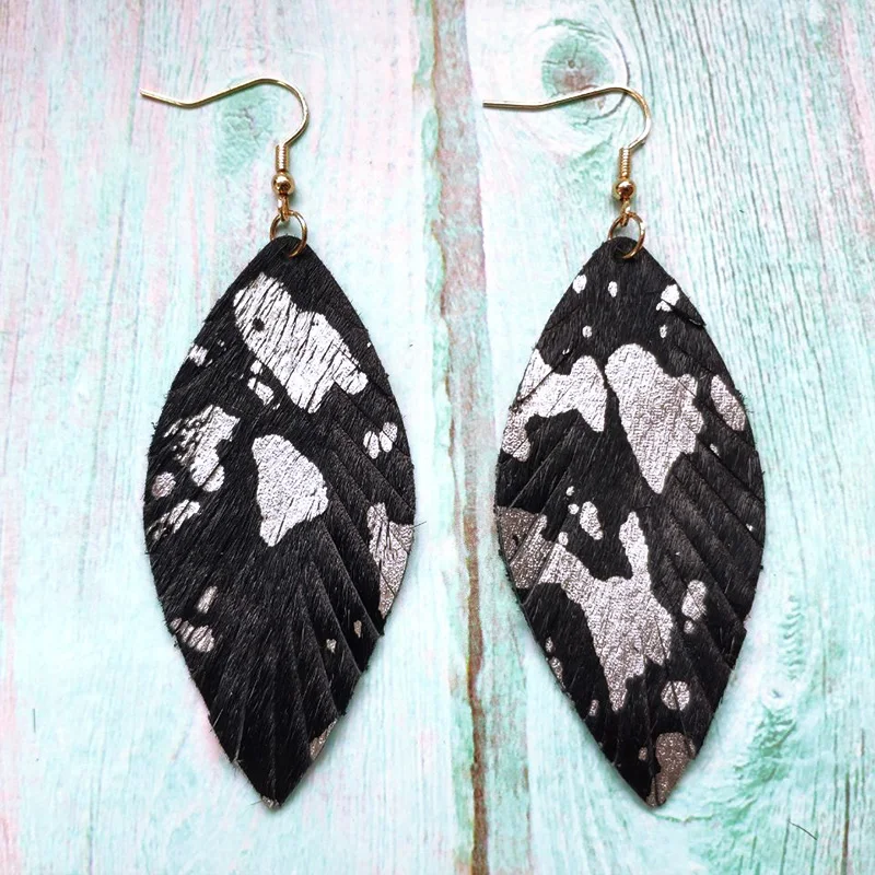 Женские серьги из яловой кожи Cpop сережки с леопардовым принтом перьями и