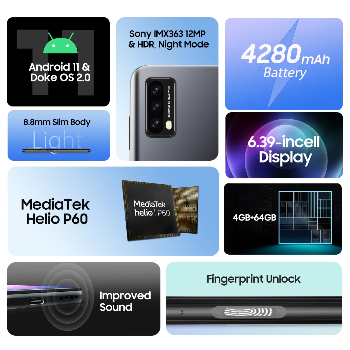 Blackview A90 смартфон с восьмиядерным процессором Helio P60 12 Мп ОЗУ 4 Гб ПЗУ 64 ГБ 4280 мАч
