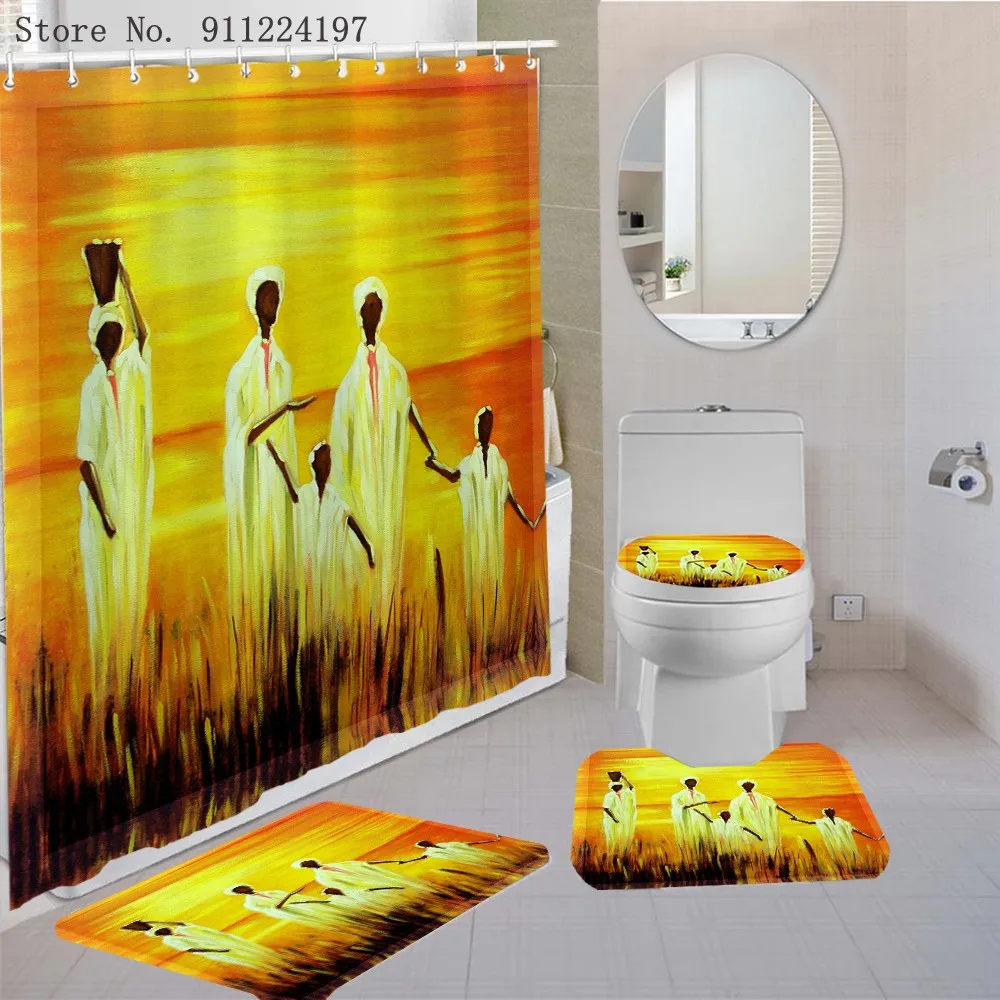 

3D печатных в африканском стиле Женские поле душ Шторы комплект испанский тореадор Ванная комната декор с Нескользящие Коврики для туалета ...