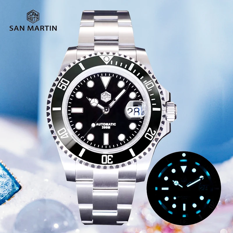 

San Martin Men's Automatic Watch Mechanical Water Ghost PT5000 SW200 Diver Sapphire 20Bar Luminous Original Luxury Male Watches