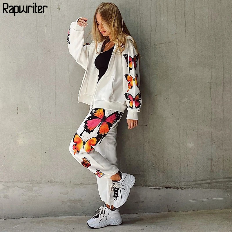 Брюки спортивные женские с принтом бабочки уличная одежда свободные штаны