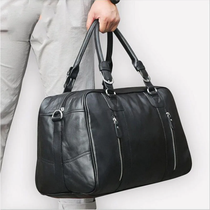 Luufan Genuine Leather Travel Bag For Man Big Capacity Unisex Business Travel Duffel Soft leather Carry Hand Luggage Bags Black
