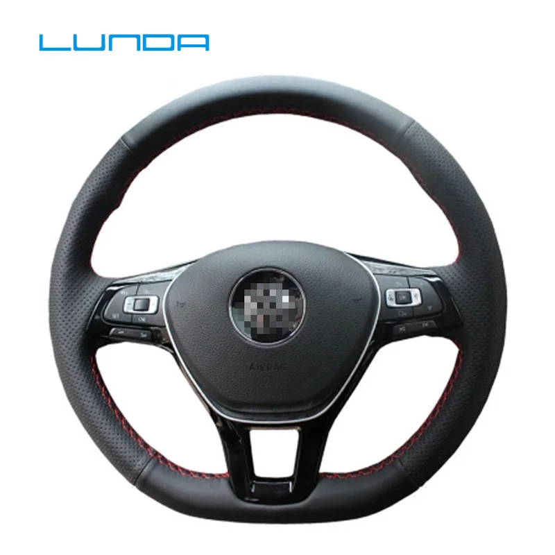 Черный красный кожаный чехол на руль для Volkswagen Golf 7 Mk7 новый Polo Passat B8 аксессуары