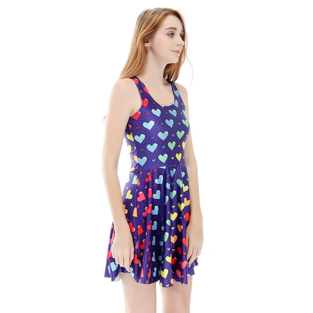 Синий фон Красочные Любовь Цифровая печать плиссированная юбка-Зонтик Горячая |