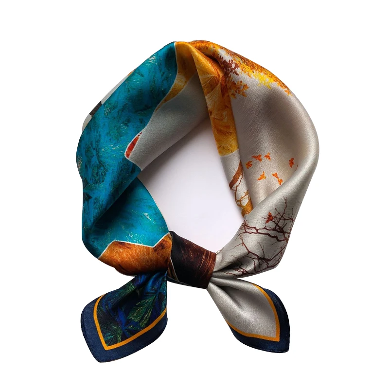 

Fashion Creativity Tie-dye Print Square Silk Scarf Women Small Neck Scarfs Party Hair Band Hand Kerchief Female Headband Ribbon