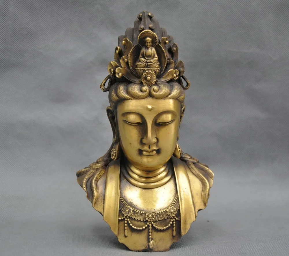

9'' China Kwan-yin Buddha Guanyin Boddhisattva Bust Bronze Statue
