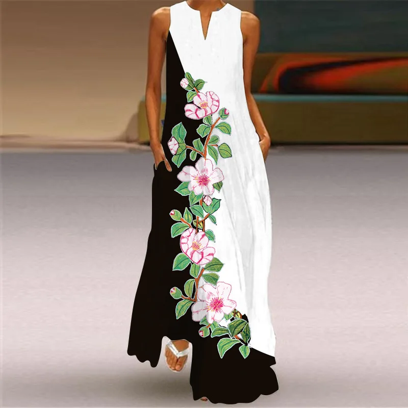 

Floral Maxi Dress V-Neck Sexy Female Long Dresses
