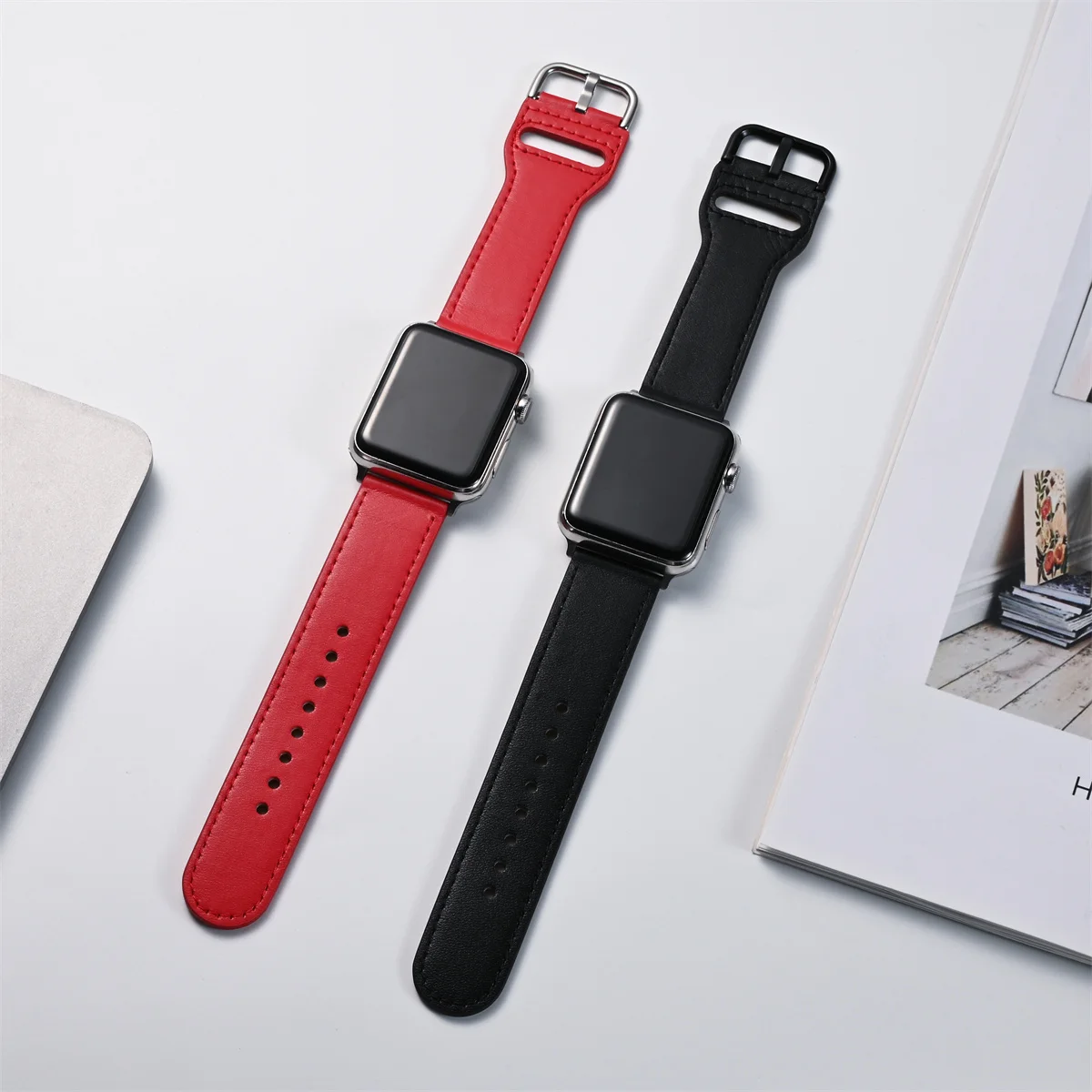 

For Apple Watch Band Genuine Leather Smartch Watch Apple Watch 6 5 4 3 2 1 SE 44mm 42mm 38mm 40mm White Blue Pink Black Strap