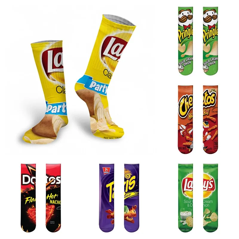 Носки женские длинные с забавным принтом картофельных чипсов модные хлопковые