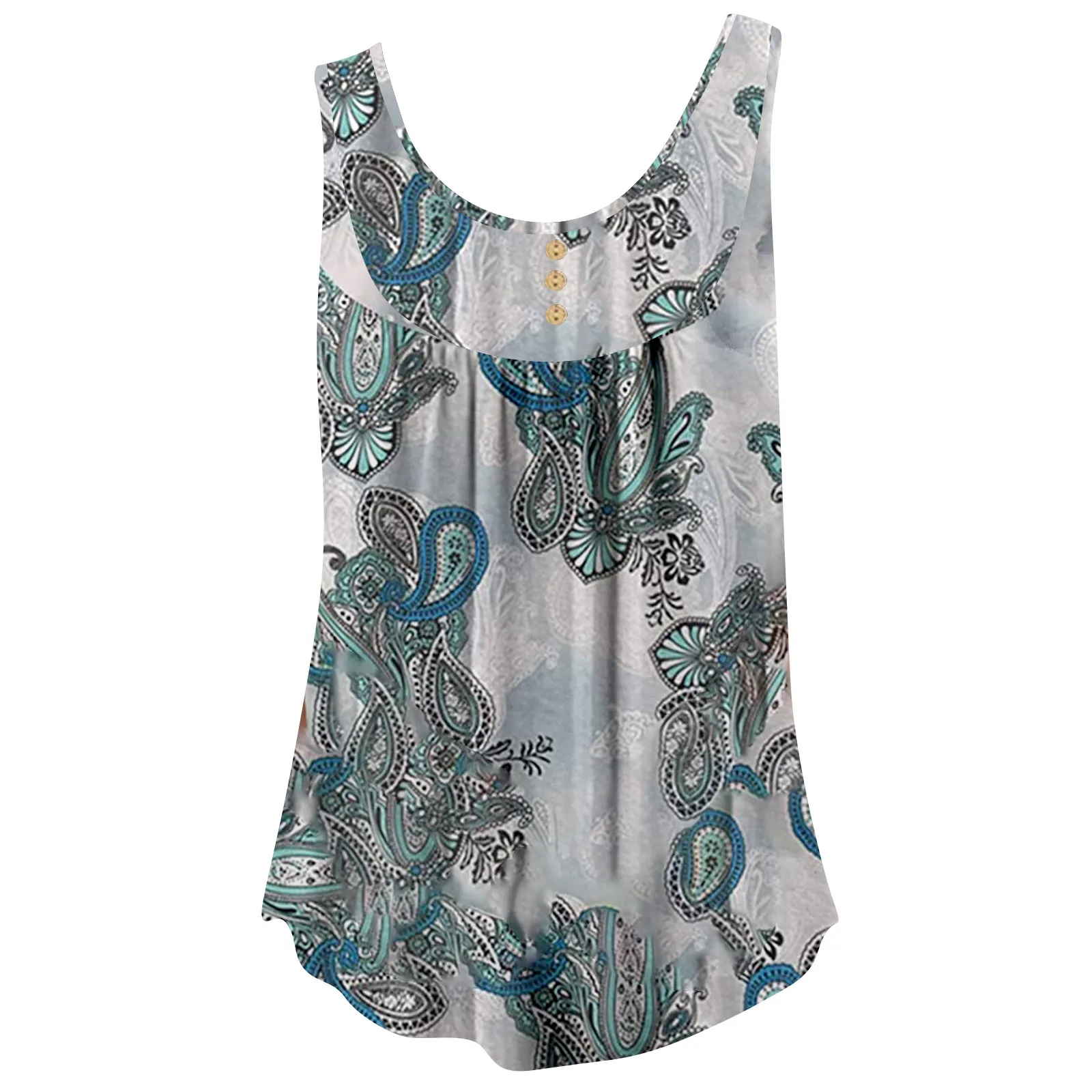 

2021 Ladies Shirt Women Print Buttons Pleated Vest Summer Sleeveless Casual Loose Female Tee shirt Tops Street Tank T Shirt