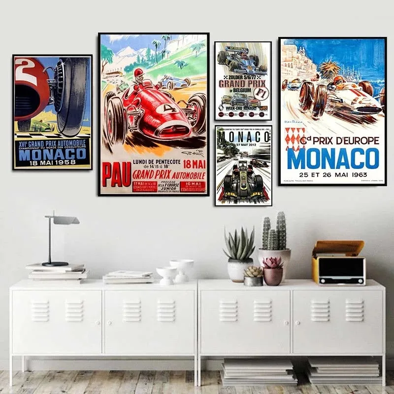 

Hot Champion World Grand Prix Retro Monaco 64th Super Motor Car Canvas Painting Poster Wall Art Picture For Room Home Decor