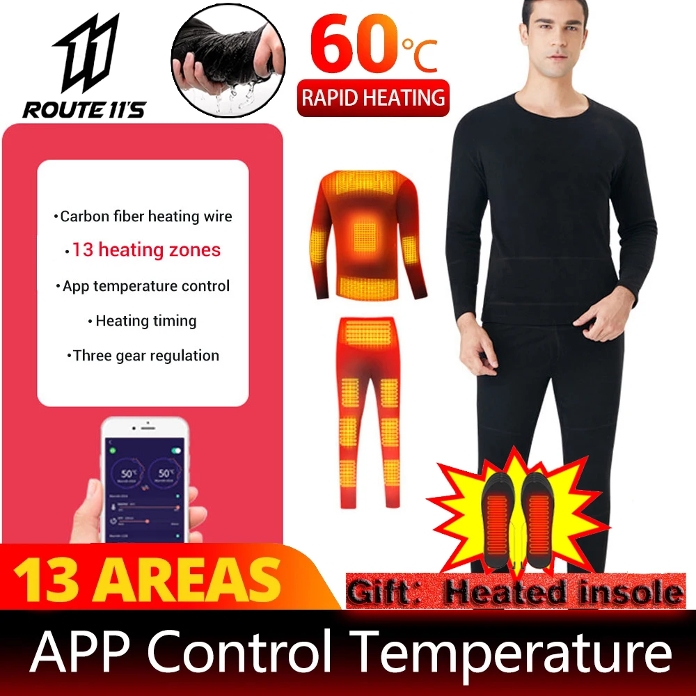 

NEW Winter Heated Underwear Suit Motorcycle Jacket Smart Phone APP Control Temperature USB Battery Powered Fleece Thermal Moto