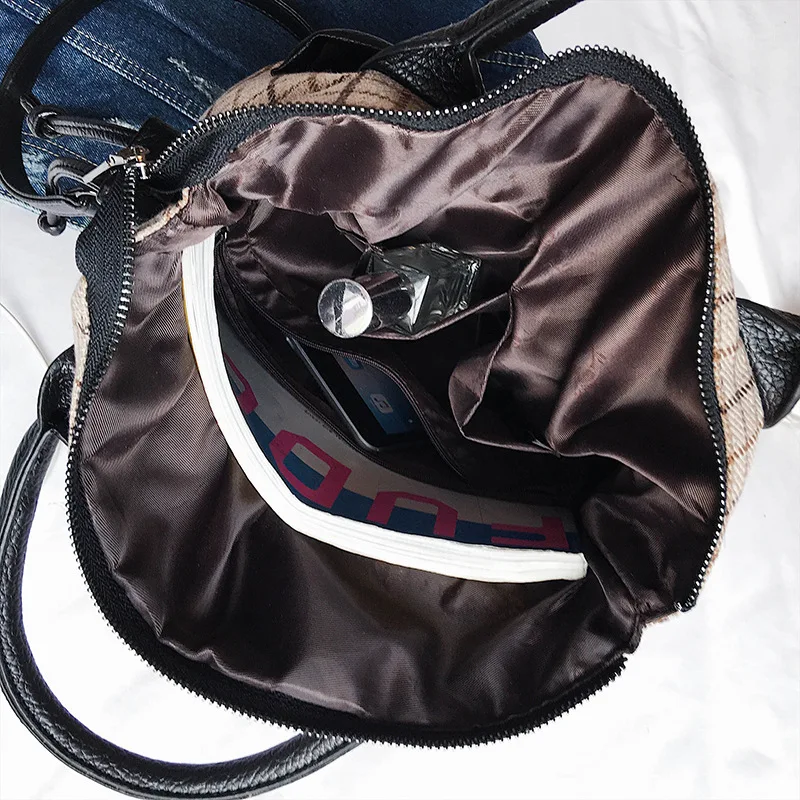 2019 new wool plaid pillow bag English wind double large capacity shoulder diagonal portable women's | Багаж и сумки